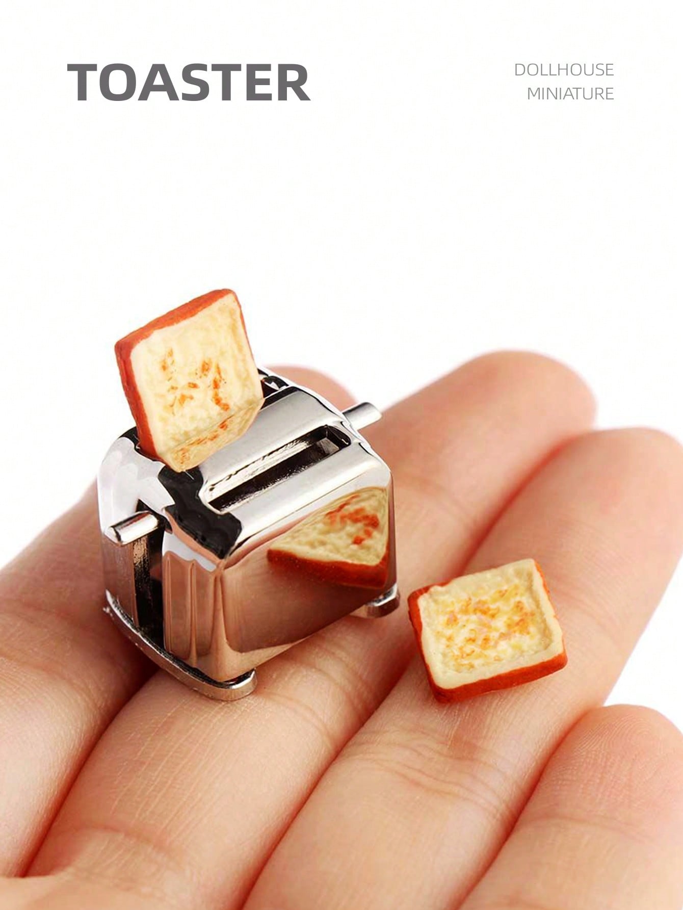 Toaster - เครื่องปิ้งขนมปังจิ๋วสำหรับบ้านตุ๊กตาขนาด 1:12 อุปกรณ์เสริมเครื่องใช้ในครัวจำลองขนาดเล็กสำหรับตกแต่งบ้าน พร้อมขนมปัง 2 แผ่น
