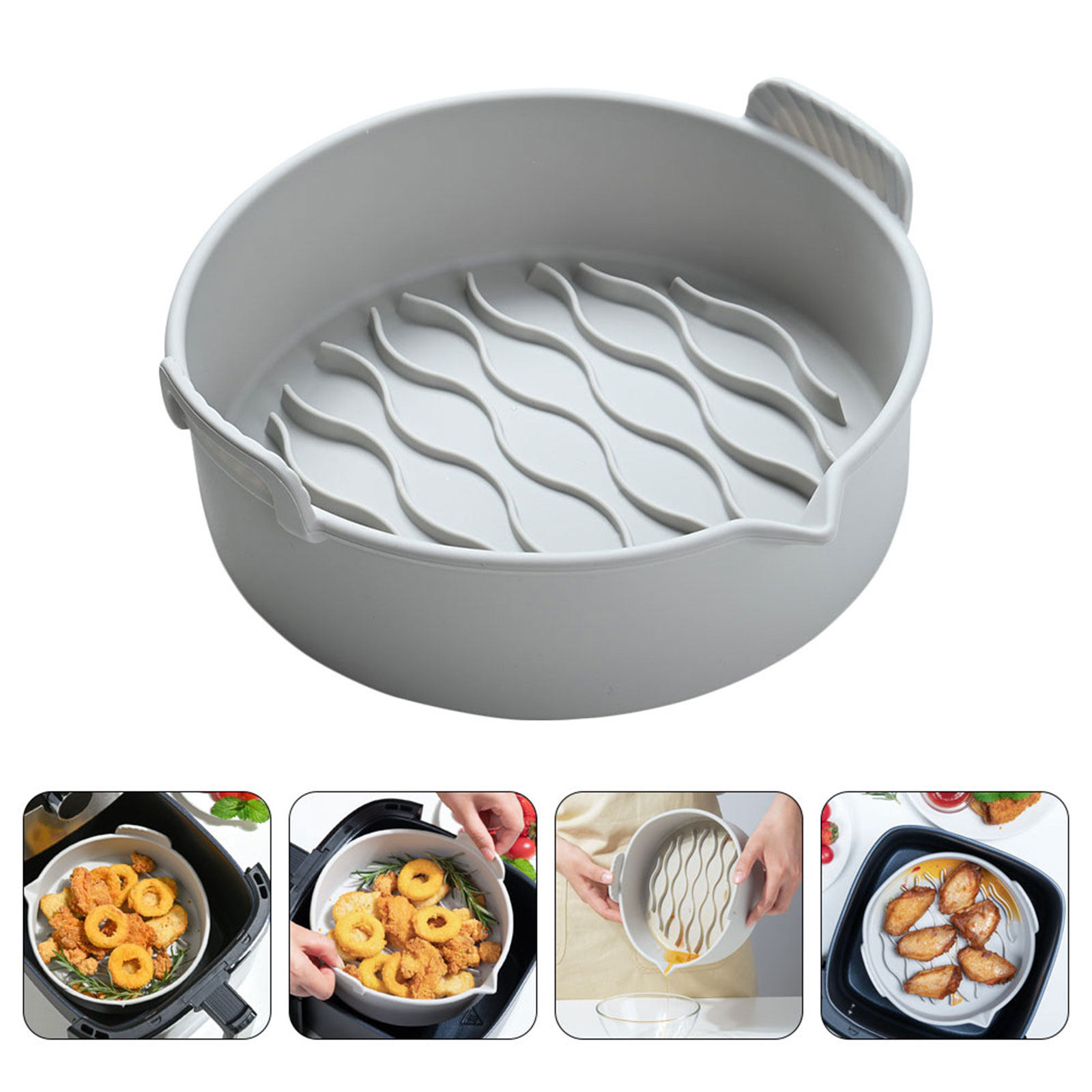 Air Fryer - แผ่นรองซิลิโคนสำหรับหม้อทอดไร้น้ำมันในครัวเรือน ถาดอบกันติด อุปกรณ์เสริมหม้อทอดไร้น้ำมันซิลิโคนทรงกลม แผ่นรองสำหรับทำอาหารแบบใช้ซ้ำได้