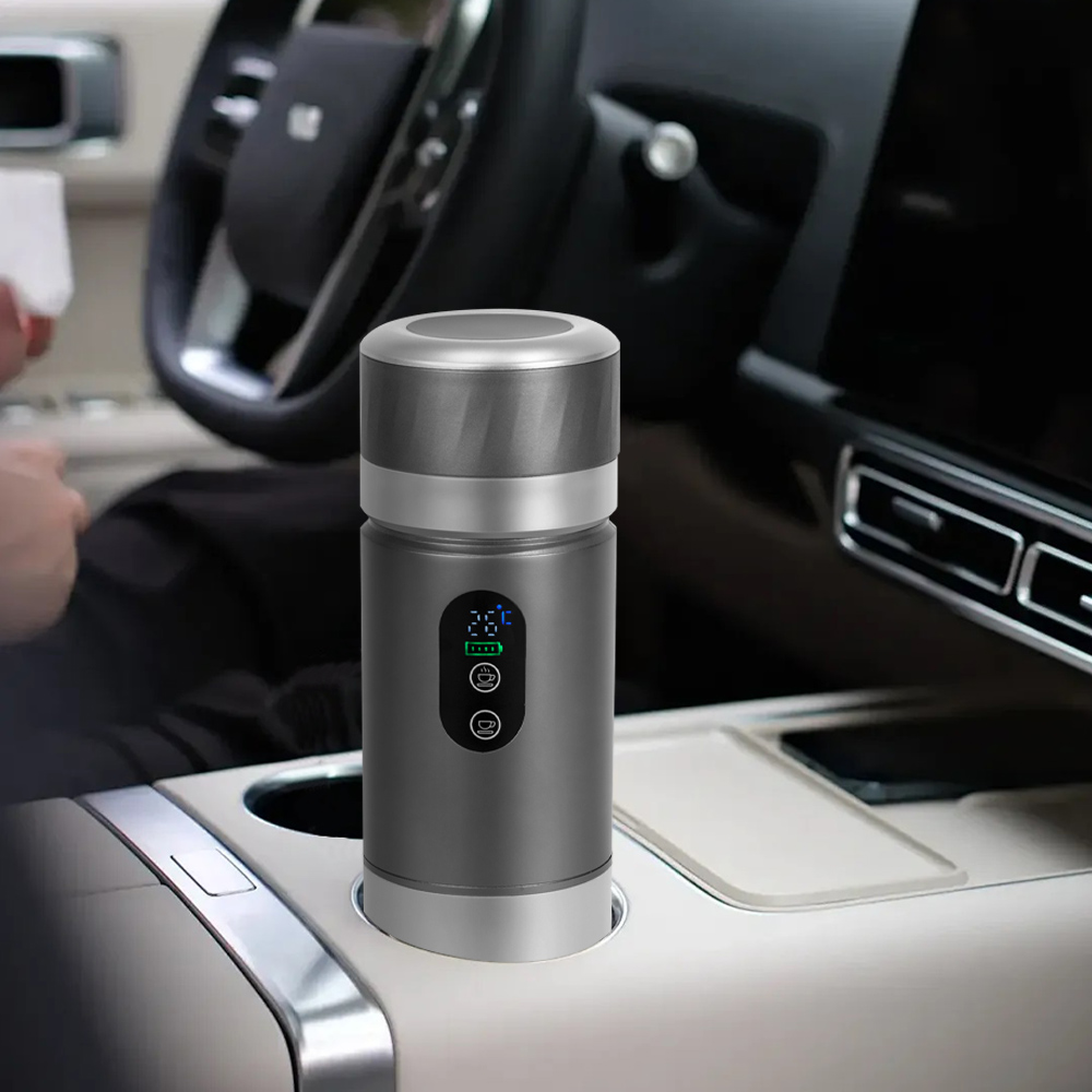 Coffee Maker - เครื่องชงกาแฟเอสเพรสโซแบบพกพา พร้อมระบบทำความร้อนในตัว หน้าจอ LED เครื่องชงกาแฟร้อน-เย็นขนาดเล็ก ใช้พลังงานจากแบตเตอรี่
