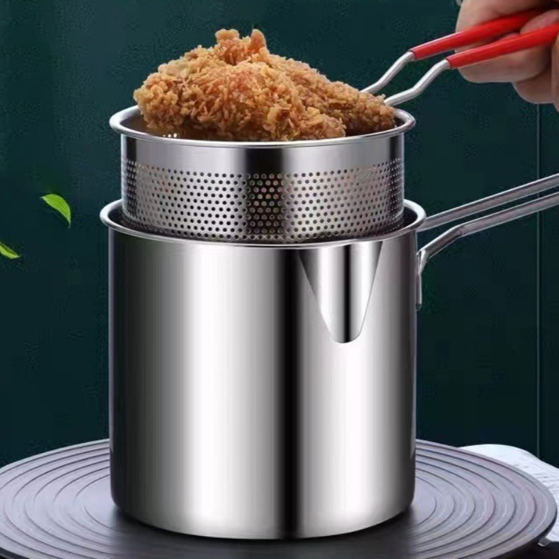 Rice Cooker - หม้อทอดสแตนเลส 304 พร้อมตะกร้าทอด หม้ออเนกประสงค์ขนาดเล็กสำหรับครัว ทำอาหารไก่ ปลา