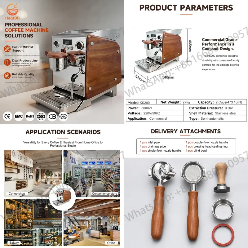Coffee Maker - เครื่องชงกาแฟเอสเพรสโซ่กึ่งอัตโนมัติแบบใช้ไฟฟ้า ประสิทธิภาพสูง สำหรับใช้ในบ้านและเชิงพาณิชย์ พร้อมหม้อต้มคู่และปั๊มโรตารี่แรงดัน 9 บาร์