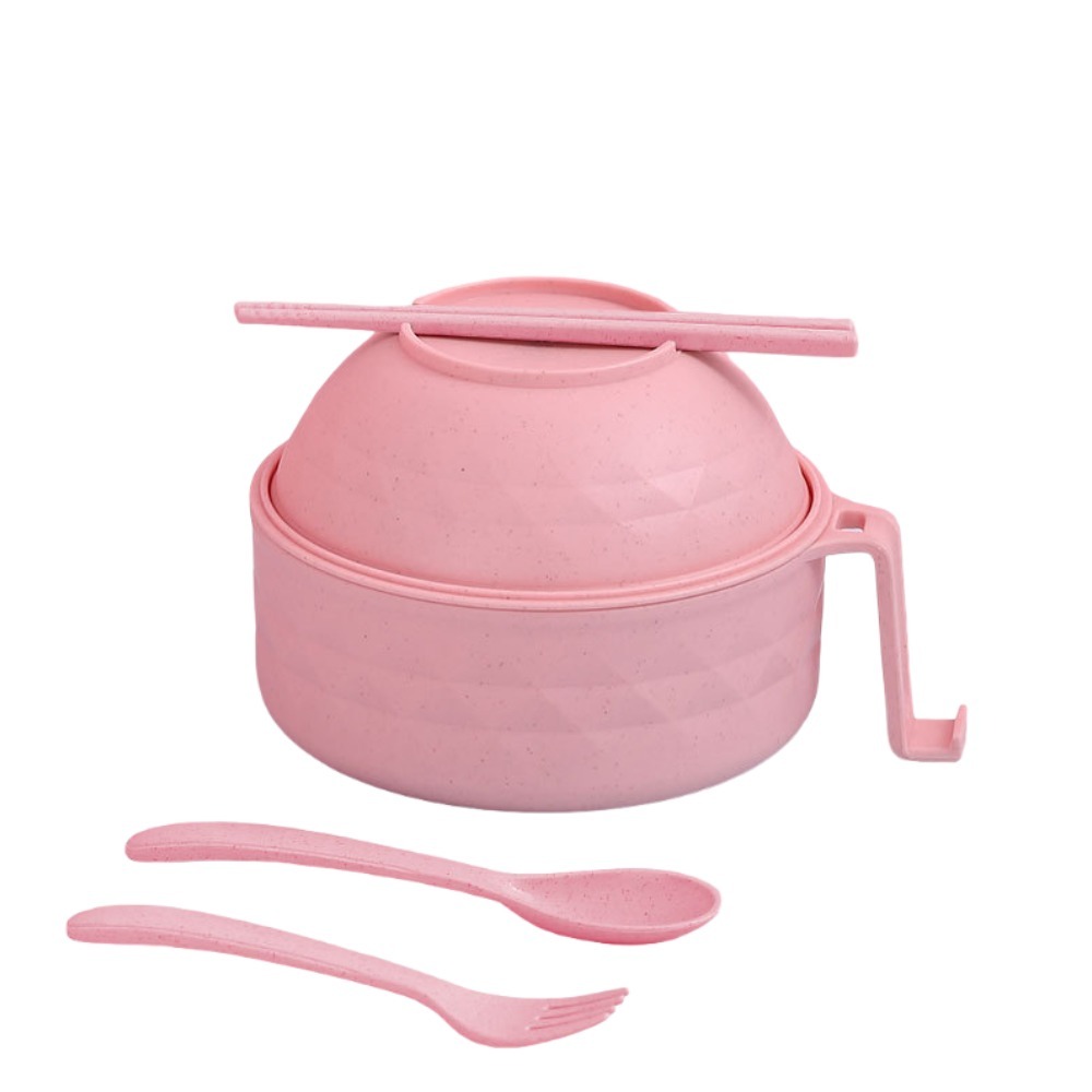 Rice Cooker - ชุดชามราเม็งสำหรับไมโครเวฟ 6 ชิ้น ชุดชามราเม็ง หม้อต้มบะหมี่ราเม็งพร้อมฝาและหูจับ มาพร้อมช้อนและส้อมสำหรับใช้ในบ้าน