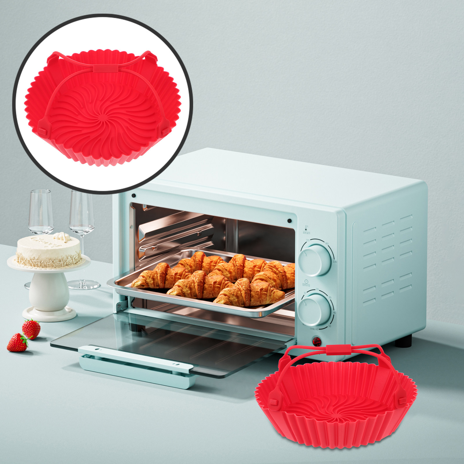 Air Fryer - ถาดซิลิโคนสำหรับหม้อทอดไร้น้ำมัน ทนความร้อน ไม่ติดกระทะ ถาดอบ ใช้ซ้ำได้ อุปกรณ์ครัว