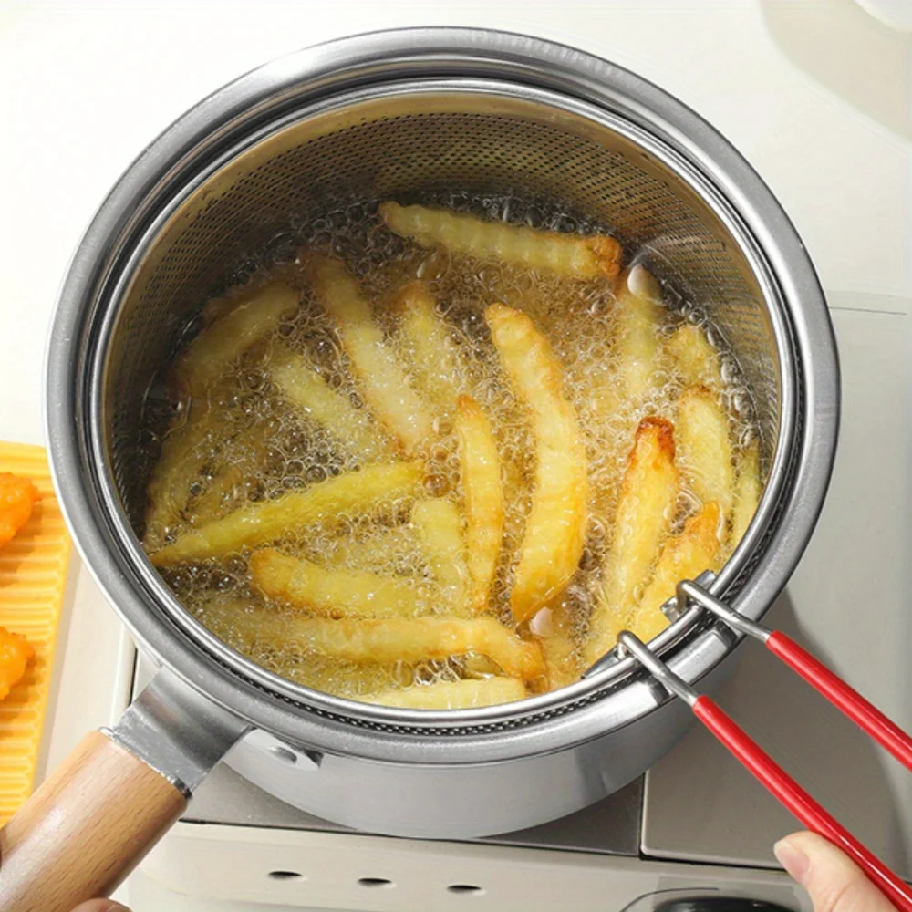 Rice Cooker - ชุดเครื่องครัวอเนกประสงค์สแตนเลสพร้อมตะกร้าทอดและฝาแก้ว - หม้อเคลือบกันติด 304 SUS, หม้อทอด,