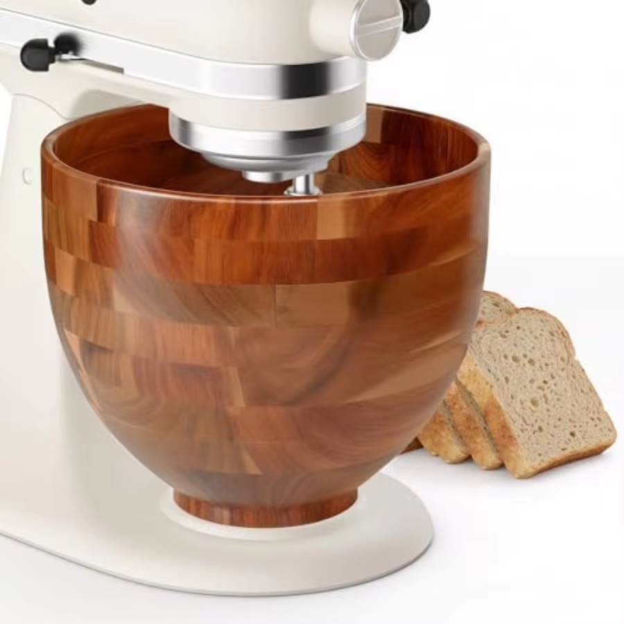 Stand Mixer - ชามผสมสำหรับเครื่องผสมอาหารแบบตั้งโต๊ะสำหรับนักทำขนมที่บ้าน: ขนาด 9.3x7.3 นิ้ว ทำจากไม้กระถิน สีธรรมชาติ